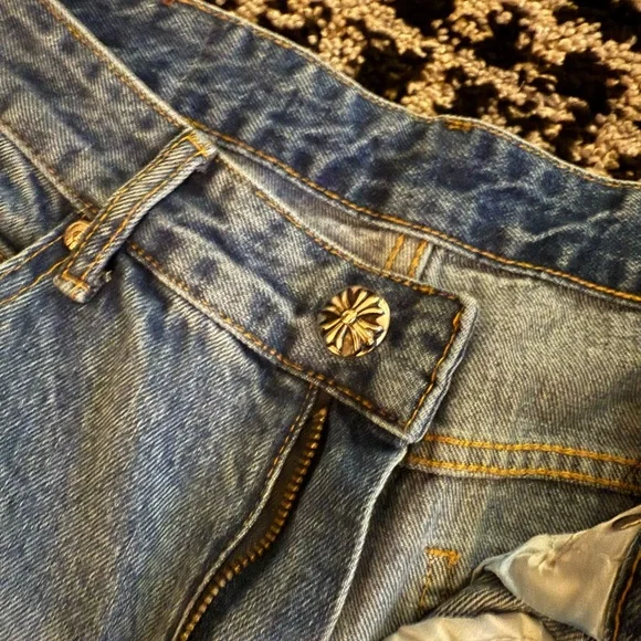 Chrome Hearts Relaxed Blue and Black Jeans with Cross Patterns